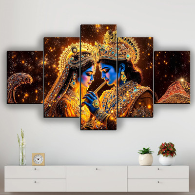 JB Creations Radha Krishna Beautiful 5 Piece Wall Decor (30x18 inches) Digital Reprint 18 inch x 30 inch Painting(Without Frame, Pack of 5)