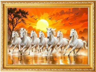 THECRAFTBIN A4 Size Religious 7 Horse Photo Frame Digital Reprint 12 inch x 8 inch Painting(With Frame)