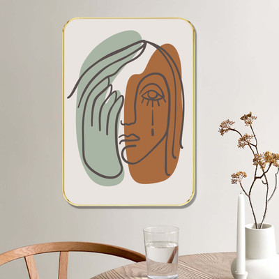 saf Abstract Face Line Art Wall Painting with Premium Golden Frame Digital Reprint 24 inch x 18 inch Painting(With Frame)