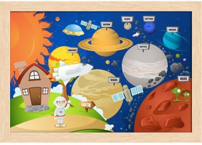 Artzfolio Astronaut & Planet System Canvas Painting Natural Brown Frame 20.5x14inch Canvas 14 inch x 20.5 inch Painting(With Frame)