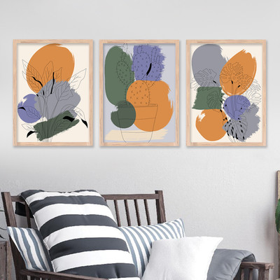 KOTART Modern Art Abstract Paintings with Frame for Living Room Wall Décor Digital Reprint 18 inch x 14 inch Painting(With Frame, Pack of 3)