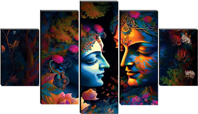 SNDArt Set Of 5 Radha Krishna Wall Paintings For Living Room Gift Items Digital Reprint 18 inch x 30 inch Painting(Without Frame, Pack of 5)