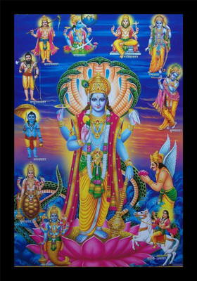 lvy Vishnu bhagwan photo Digital Reprint 8 inch x 12 inch (With Frame) Religious Frame