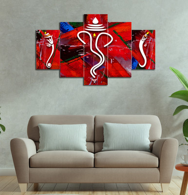 Masstone Lord Ganesha Abstract Religious for Home decoration 5 Pieces MDF wall Painting Digital Reprint 30 inch x 17 inch Painting(Without Frame, Pack of 5)