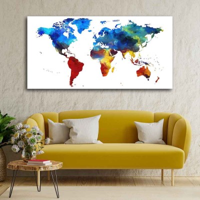 VIBECRAFTS Colorful World Map Wall Painting Fitted With Wooden Frame ( PTVCH_2423 ) Canvas 24 inch x 48 inch Painting(With Frame)