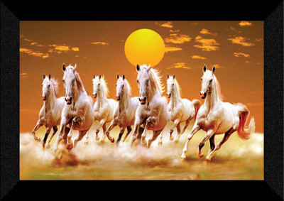 SNDArt Vastu 7 Running Horses Painting With Frame Digital Reprint 11 inch x 14 inch Painting(With Frame)