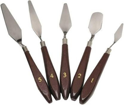 JAPSI Wood, Alloy Steel 5 Paint Wells Palettes(Set of 5, Silver, Brown)