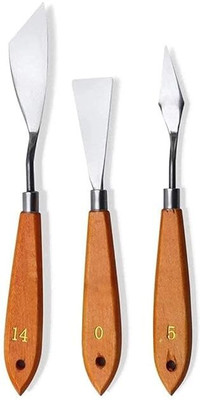 URBAN BOX Stainless Steel Artists Palette Knife Set with wooden handle Spatula Palette 3 Paint Wells Palettes(Set of 3, Silver Brown)