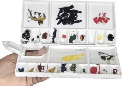 ZAHEPA Plastic Water Color Mixing Palette, Painting Palate for Artists, Students & Kids 25 Paint Wells Palettes  with Lid(Set of 1, White)