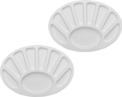 KRYTONE 2 Piece Oval Shape Painting Palette Tray for Kids 9 Paint Wells Palettes  with Lid(Set of 2, White)