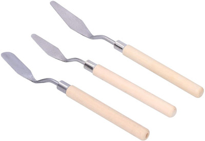 Qalam Kaari Palette Painting Knives of Various Sizes & Shapes Stainless Steel Spatula 3 Paint Wells Palettes(Set of 3, Beige, Polished Handle for Artist Canvas Oil Paint Mixing colour)
