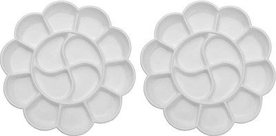 KRAFTMASTERS 2 Pcs Big Flower Shape Color Mixing Palette Paint Plate Draw Palette - White 14 Paint Wells Palettes(Set of 2, White)