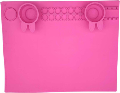 FRKB Pink Silicone Multifunction Painting Mat with Brush Holders with Bunny Cups 14 Paint Wells Palettes(Set of 1, Pink)