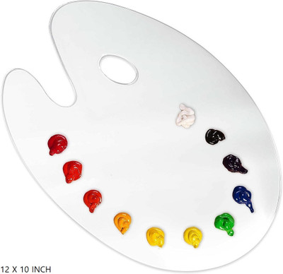 BM RETAIL 1 Pcs Oval-Shaped Transparent Plastic Painting Palette 12 X 10 INCH For Painting 0 Paint Wells Palettes(Set of 1, Transparent)