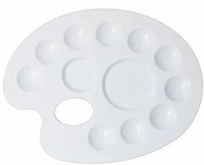 KHYATI Big Oval Shape Color Mixing Painting Plate 10 Paint Wells Palettes(Set of 1, White)