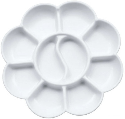 BM RETAIL 2 Pcs Small Flower Shape Color Mixing Palette Paint Plate Draw Palette 10 Paint Wells Palettes(Set of 2, White)