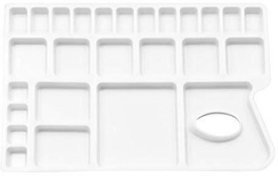 Qalam Kaari Big Rectangle Shape Colour Mixing Palette/Tray for Artist/Students 26 Paint Wells Palettes(Set of 1, White)