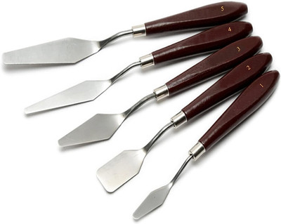 KRYTONE Palette Knife Painting Stainless Steel Spatula Palette Knife 5 Paint Wells Palettes(Set of 5, Brown)