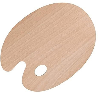 BM RETAIL 1 Pcs Wooden Oval-Shaped Extra Large Painting Palette 20 X 30 Cm with Thumb Hole 0 Paint Wells Palettes(Set of 1, Brown)