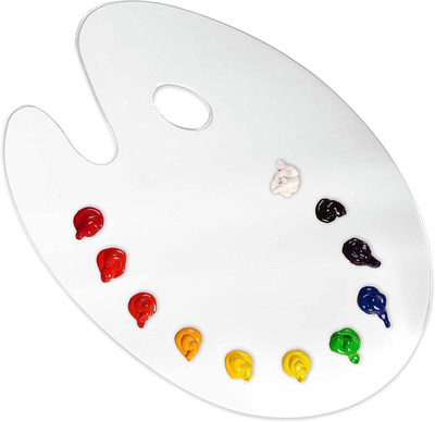 KRAFTMASTERS Acrylic Paint Palette Oval Shape Artist Painting 12x8 Inch 0 Paint Wells Palettes(Set of 1, clear white)