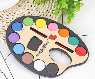Happiory WOOD 12 Paint Wells Palettes  with Lid(Set of 12, Multicolor)