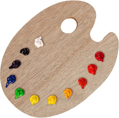 BM RETAIL 10 X 12 INCH Large Wooden Oval-Shaped Artist Painting Palette with Thumb Hole 0 Paint Wells Palettes(Set of 1, Brown)
