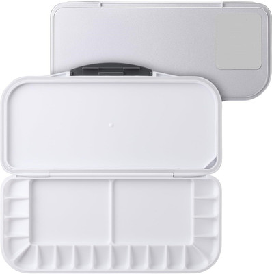 FRKB Airtight Folding Palette with 2 Mixing Areas and a Removable Clear Tray 20 Paint Wells Palettes  with Lid(Set of 1, White)