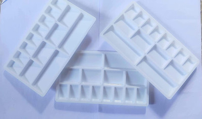 Estervig 3 Pcs Rectangle Shape Colour Mixing Palette Plastic Color Mixing Tray for Paints 14 Paint Wells Palettes(Set of 3, White)