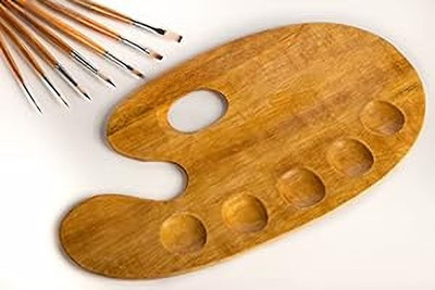 ART RANGER Wooden Painting Palette - 37x20cm Handmade Paint Palette with Thumb Hole 6 Paint Wells Palettes(Set of 1, Wood)