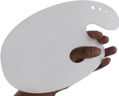 FRKB White 14x8 inch Paint Palette Oval Shaped Artist Painting Palette 0 Paint Wells Palettes(Set of 1, White)