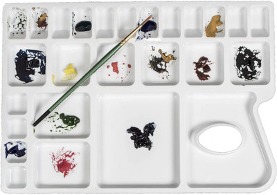 Kebica Acrylic 17 Paint Wells Palettes  with Lid(Set of 1, White)