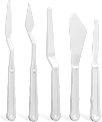 Gold Leaf Plastic Palette Knife For Oil Acrylic Paint 5 Paint Wells Palettes  with Lid(Set of 5, White)