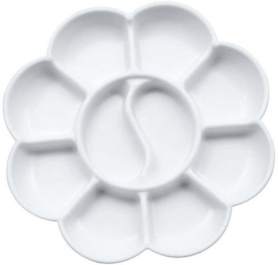Qalam Kaari 2 Pcs Small Flower Shape Color Mixing Palette Paint Plate 10 Paint Wells Palettes(Set of 2, White)