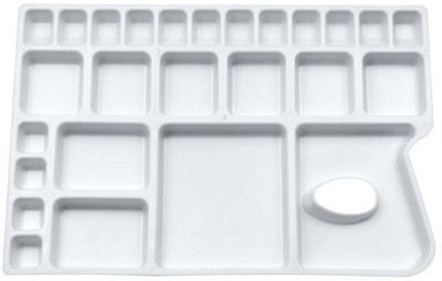 BM RETAIL 1 Pcs Large Rectangle Shape Plastic Color Mixing Palette for Painting 26 Paint Wells Palettes(Set of 1, White)
