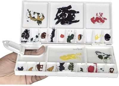 BM RETAIL Plastic 25 Paint Wells Palettes  with Lid(Set of 1, White)