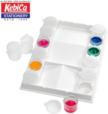 Kebica Plastic Water Color Mixing Palette, Painting Palate for Artists, Students & Kids 12 Paint Wells Palettes  with Lid(Set of 1, White)