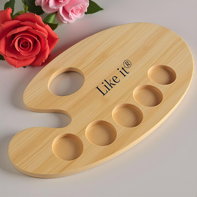 Like it Wooden Artist Paint Palette with Thumb Hole & Mixing Wells | 5 Paint Wells Palettes  with Lid(Set of 1, Brown)