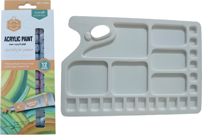 Chaurasiatech Plastic 24 Paint Wells Palettes(Set of 1, White Palette, 12 Tubes × 6ml Each)