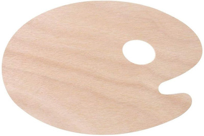 KRAFTMASTERS Artist Wooden Oval Shaped Painting Palette with Thumb Hole, (8x10 Inch) 1 Paint Wells Palettes(Set of 1, Brown)