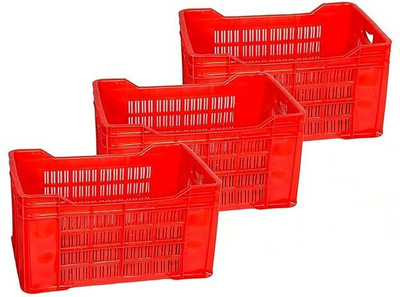 Petals Plastic Plastic Multipurpose Storage Container Crate Storage Basket(Pack of 3)