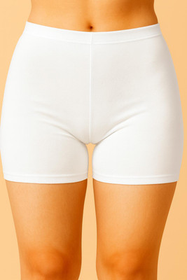 Ullas Solid Women White Cycling Shorts, Gym Shorts, Night Shorts, Night Shorts, Running Shorts