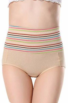 ATTIRE OUTFIT Striped Women Beige High Waist Shorts