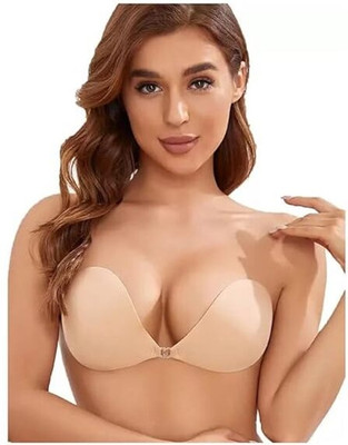 NSUSU Strapless Push Up Wire Free Stick-On Bra Invisible Bra Pull on Bra Women Stick-on Heavily Padded Bra(Beige)