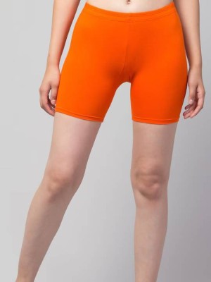 Attirezone Solid Women Orange Sports Shorts