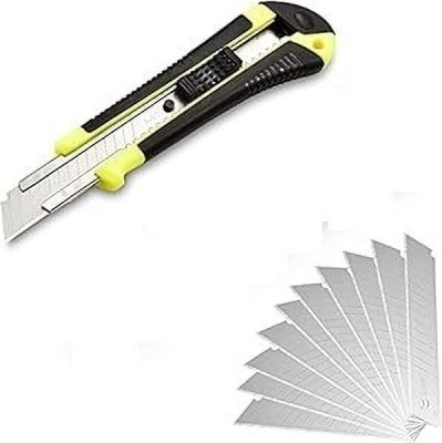 Freedy Heavy Duty 18 mm Cutter Knife with 10 Replacement Blades (3) Plastic Grip Hand-held Paper Cutter(Set Of 1, Multicolor)