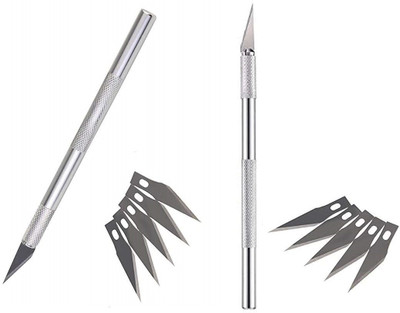 ChiggiWiggi 2 Detail Cutter For Craft Projects, DIY & Cardboard Cutting with 10 Sharp Blades Metal Grip Hand-held Paper Cutter(Set Of 2, Silver)