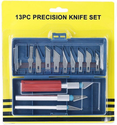 KRAFTMASTERS 13PCS Multi-function Hobby Knife Crafts Carving Cutter Set Art Hand Tool Kit Plastic Grip Hand-held Paper Cutter(Set Of 1, Multicolor)