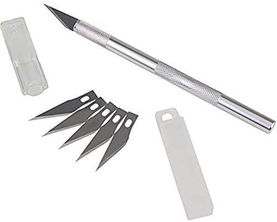HOME BUY Pen Knife Cutter Metal Grip Cutting Mat(Set Of 5, Silver)