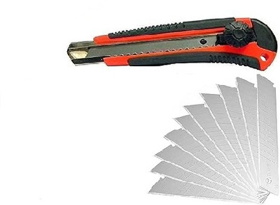 Freedy Heavy Duty 18 mm Cutter Knife with 10 Replacement Blades (A) Plastic Grip Hand-held Paper Cutter(Set Of 1, Multicolor)