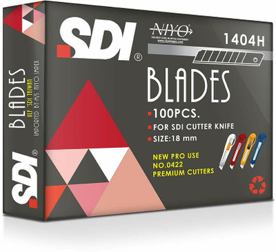 Hunny - Bunch SDI Snap-Off Cutter Blades(1404H)(18mm - Extra Sharp Edge)(7 Snap Off Sections) Metal Grip Hand-held Paper Cutter(Set Of 100, Steel)